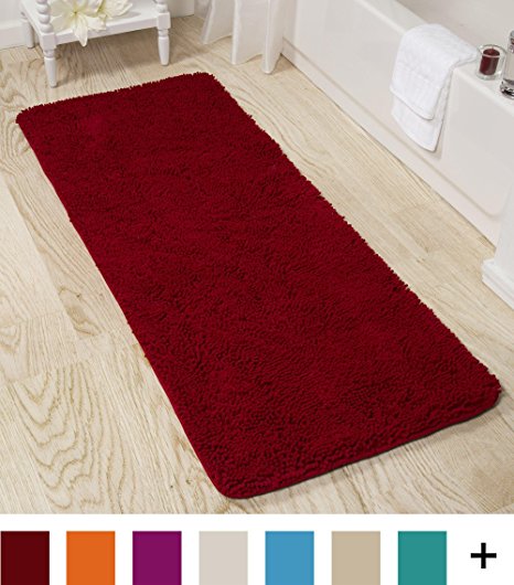 Lavish Home Memory Foam Shag Bath Mat 2-Feet by 5-Feet -Burgundy