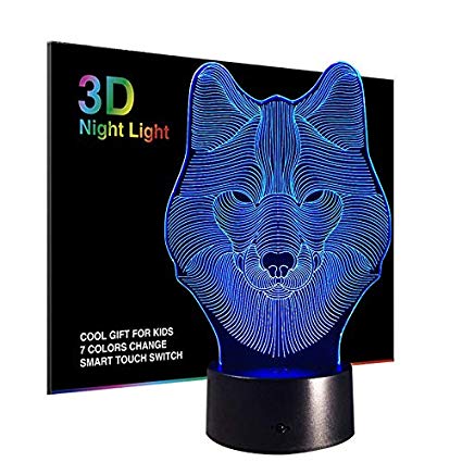 Wolf Night Lights for Kids,3D Night Lamp, Children Toys for Boys, 7 LED Colors Changing Lighting, Touch USB Charge Table Desk Bedroom Decoration, Cool Gifts Ideas Birthday Xmas for Baby Girl Friends