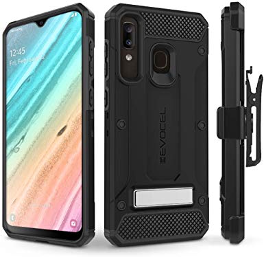 Evocel Galaxy A20 Case Explorer Series Pro with Glass Screen Protector and Belt Clip Holster for The Samsung Galaxy A20, Black