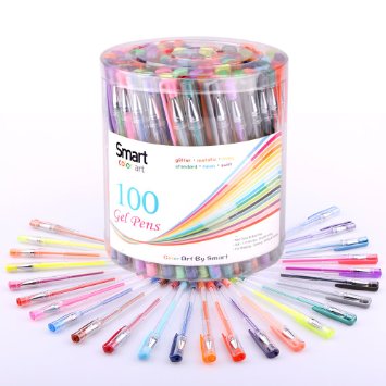 Smart Color Art - 100 Pcs Gel Pen Set  Colors Included Classic Glitter Neon Standard Milky Swirl and Metallic  for Coloring Sketching Drawing Painting  Writing and Custom Artistic Creations