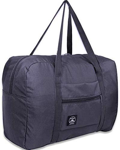 Unova Folding Travel Duffel Bag Packable Light Nylon Water Resistant Tote Weekend Getaway Overnight Carry-on Shoulder (Black)