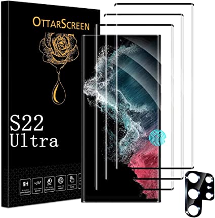 【3 1 Pack】Galaxy S22 Ultra Screen Protector, 1 Pack Tempered Glass Camera Lens Protector [ 3D Glass ] Compatible Fingerprint Easy Installation 9H Hardness Tempered Glass Screen Protector for Samsung Galaxy S22 Ultra 5G