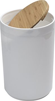 Evideco Round Bathroom Floor Trash Can Padang Waste Bin, White/Brown