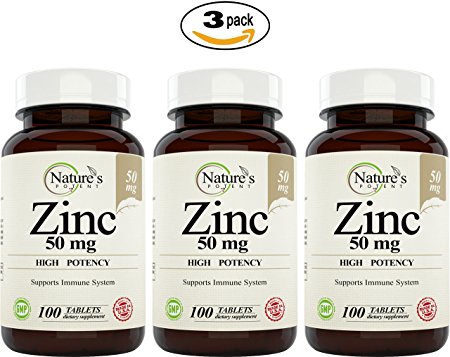 3 X PACK, Zinc 50 mg – High Potency 100 Tablets, Best Supplement for Men, Women & Children – Natural Zinc from (oxide / citrate) Made by Nature’s Potent. (3)