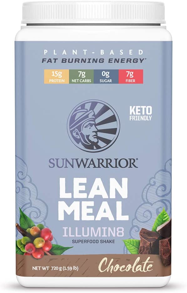 Sunwarrior Lean Meal illumin8 Vegan Superfood Meal Replacement Powder with Probiotics, Organic, Plant-Based (Chocolate, 720)