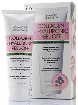 Advanced Clinicals Collagen   Hyaluronic Acid Anti-Aging Peel-Off Face Mask Hydrating, Tightening, Firming Vegan Peel Off Face Masks Smooth Wrinkles & Pores, Brighten, Even Skin Tone, 3.4 oz.