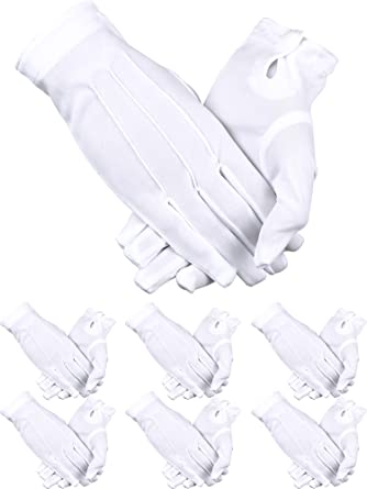 6 Pairs White Nylon Cotton Gloves for Police Formal Tuxedo Guard Parade Costume (White 1)