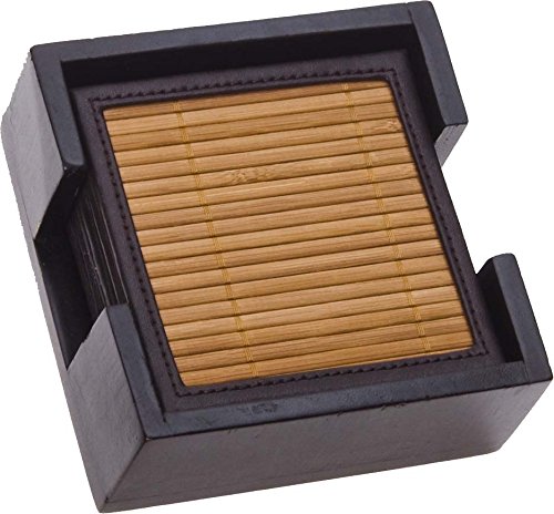 Thirstystone Bamboo and Faux Leather Ambiance Coasters Multicolor