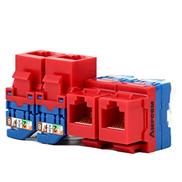 AMPCOM 10-Pack CAT6 Tool Less Keystone Jack, RJ45 Self-Locking Cat.6 Keystone Module Adapter No Punch-Down Tool Required Couplers for Wall Plate UTP RED