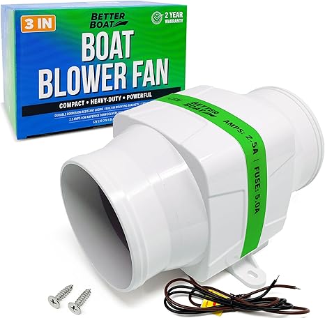 Boat Blower Fan Inline 12v Blower Fan High CFM Marine Engine Gally Head and Boat Bilge Blower Fan 4 or 3 inch Inline Duct Fan Marine Blower Fan Motor Boat Fans 12 Volt (3 or 4 Inch)