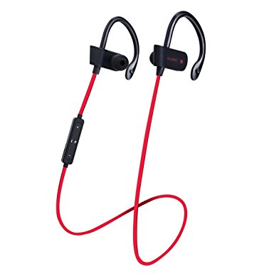 OKSPORT Sports Bluetooth V4.1 Headset Wireless In-ear Headphones Deep Bass Stereo Sweatproof Noise Cancelling Secure Ear Hooks Design And 6 Hours Play Time For iPhone Android Smart Phones (Red)