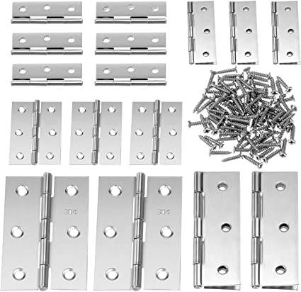 Boao 16 Pieces Stainless Steel Folding Butt Hinges Silver Tone Home Furniture Hardware Door Hinge with 96 Pieces Stainless Steel Screws (2 Inch and 3 Inch)