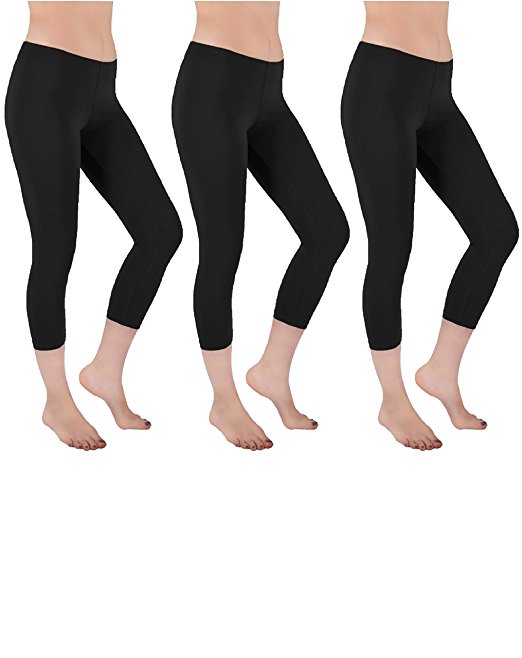 Sexy Basics Womens 3 Pack Stretch Cotton Light & Bright Capri Legging Tights