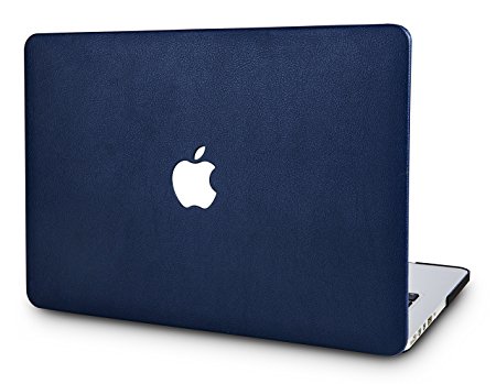 KEC MacBook Pro 13" Case (CD Drive) Leather Case Cover Folio Italian Pebble Leather A1278 (Dark Blue Leather)