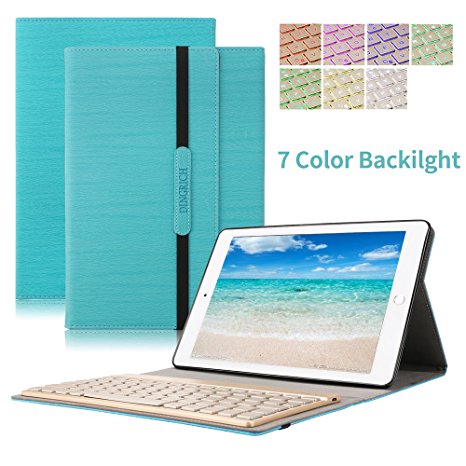 New iPad Pro 10.5 Keyboard Case,Dingrich Trifold Protective Stand Auto Sleep Wake up Smart Cover with 7 Color Backlit Aluminum Bluetooth Keyboard for 2017 New iPad Pro 10.5 inch (Blue)