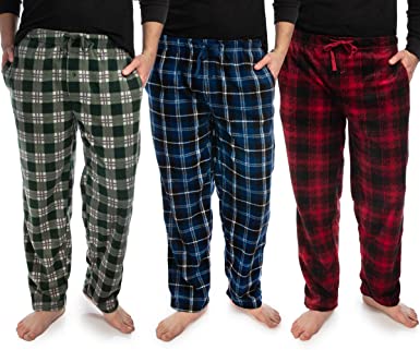 DG Hill 3 Pack Plaid Mens Pajama Pants Set Bottoms Fleece Lounge Sleepwear PJs with Pockets Microfleece