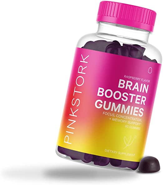 Pink Stork Brain Booster Gummies: Nootropic Brain Supplement, Lions Mane for Memory, Clarity, Focus, Prenatal Vitamin for Mommy Brain, Shiitake, Stress Relief, Women-Owned, 60 Raspberry Gummies