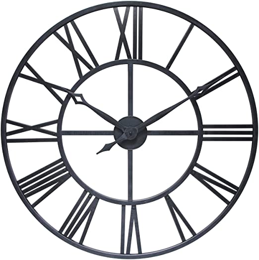 Antique Tower 30 inch Large Roman Numeral Wall Clock Indoor/Outdoor Patio Waterproof Oversized Decorative Contemporary Clock, 30-inch Diameter Roman Numerals (Antique Black)