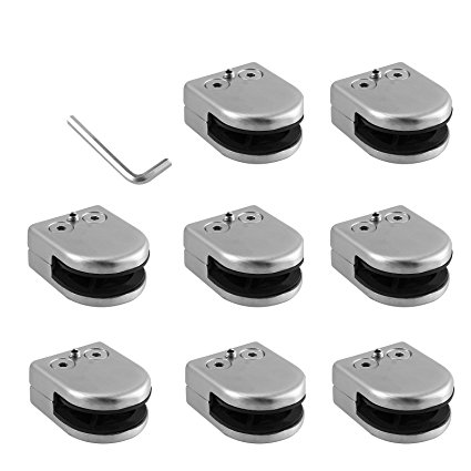 Kamtop Glass Clamps 8 PCS 6-12mm Stainless Steel 304 Glass Clamps Adjustable Glass Bracket Flat Back for Balustrade Staircase Handrail (8-10mm)