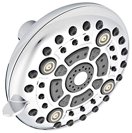 5” High Pressure – 6 Function Shower head w/Removable Flow Restrictor for Low Flow Showers – Sturdy Brass Connector, ABS Body and Silicon Nozzles Resist Hard Water Deposits - Chrome