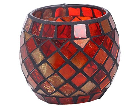 Leegoal(TM) Mosaic Glass Tea Light Votive Candle Holders Candleholder Stand (Red)