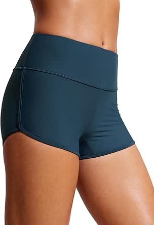 CRZ YOGA Womens 3'' Swim Shorts - High Waisted Board Shorts Quick Dry Bathing Suit Bottoms Dolphin Boy Shorts with Liner