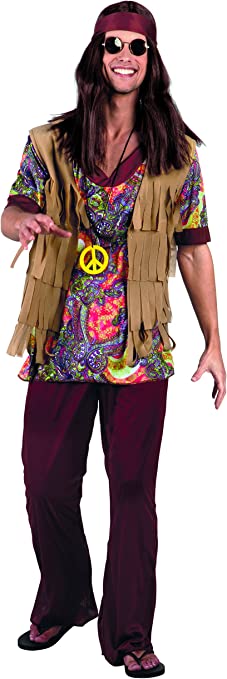 1960s Hippy Mens Fancy Dress Retro Groovy 60s Hippie Adults Costume Outfit