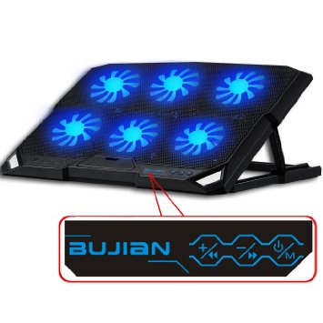Bujian T1 3-in-1 Cooling Pad for 11-17 Laptop Dim-speed Switch and 5Levels Multi-angle Stand 2x 6Fans