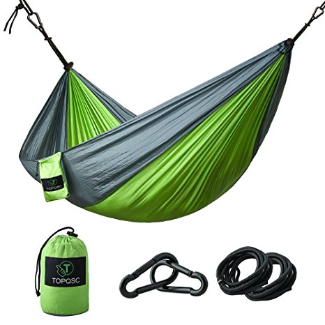 Hammocks Outfit- TOPQSC Hammocks 440lbs Capacity with 2 Ropes and Carabiners Ultra-light Portable Compact Nylon Camping Hammock Perfect for Outdoor, Beach, Backyard, Hiking and Indoor Sleeping