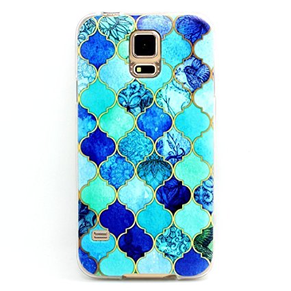 Samsung Galaxy S5 , BAISRKE Clear TPU Silicone Gel Back Cover Skin Soft Case for Samsung Galaxy S5 i9600 (Not for S5 Mini) Many Blue Lanterns Style