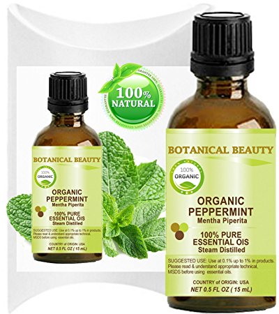 PEPPERMINT ESSENTIAL OIL ORGANIC. 100% Pure Therapeutic Grade, Premium Quality, Undiluted. 0.5 Fl.oz.- 15 ml. by Botanical Beauty.