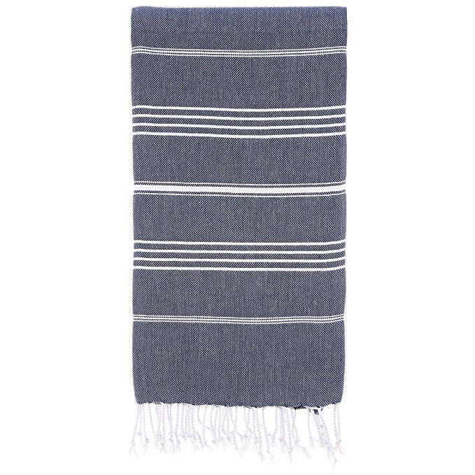 Cacala Pure Series Turkish Bath Towels – Traditional Peshtemal Design for Bathrooms, Beach, Sauna – 100% Natural Cotton, Ultra-Soft, Fast-Drying, Absorbent – Warm, Rich Colors with Stripes, Dark Blue, 95 x 175 x 0.5 cm