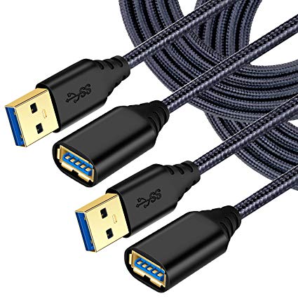 USB Extension, Besgoods 2-Pack 10ft Braided USB 3.0 Extension Cable - A Male to A Female USB Extender Cord Compatible Keyboard, Mouse, Playstation, Xbox, Hard Drive, Printer - Black