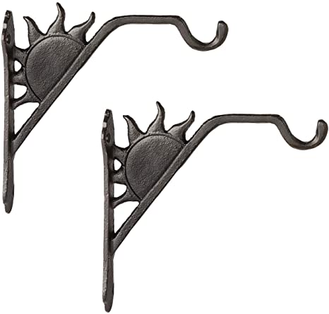 Mkono Decorative Iron Wall Hooks 6 Inch for Hanging Lanterns Bracket Hummingbird Feeders Wind Chime Plant Hanger Sun Shape Ornament Indoor Outdoor Rustic Home Decor, 2 Pack