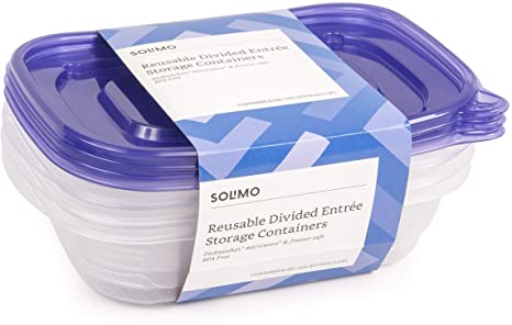 Amazon Brand - Solimo Plastic Food Storage Containers with Lids (18 Pack) - BPA-Free, Safe for Dishwasher, Microwave, Freezer - Divided Entrée 16 oz. and 8 oz.