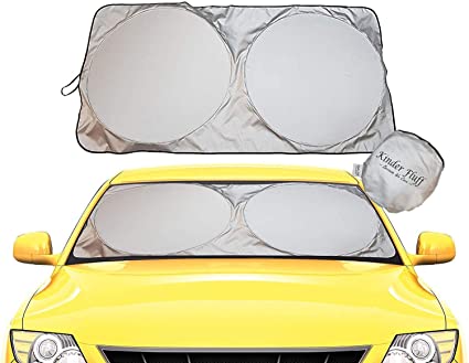 Windscreen Sun Shade - Luxurious 210T Fabric (highest quality possible) for max UV & Sun Protection - Foldable Sunshade for Car Windshield Will Keep Your Car Cooler - Windshield Sunshade (X-large)