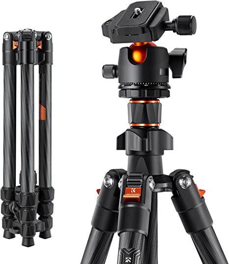 K&F Concept 64 inch/163cm Carbon Fiber Camera Tripod,Lightweight Travel Tripod with 36mm Metal Ball Head Load Capacity 8kg/17.6lbs,Quick Release Plate,for DSLR Cameras Indoor Outdoor Use K254C2 BH-36L