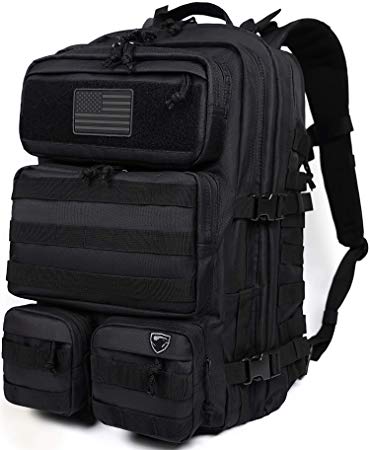 Military Tactical Backpack For Men - Black Bug Out Bag Hydration Ready- 45L Heavy Duty Waterproof Rucksack Molle Military Bag For Daily Use, Gym, Crossfit, Hiking, Traveling, Range, BugOut, Survival