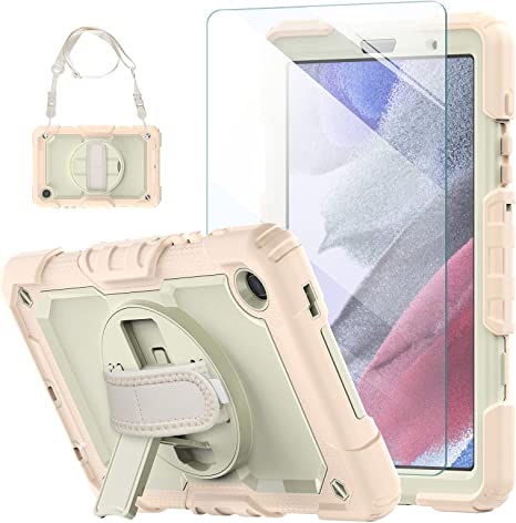 Blosomeet Pink Samsung Galaxy Tab A7 Lite Case 2021 for Girls Kids with Tempered Glass Screen Protector & Pen Holder| SM-T225/T220 8.7 Inch Galaxy Tab A7 Lite Cover w/ Hand Shoulder Strap Stand |Rose