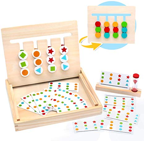Montessori Toys Logic Games Slide Puzzle Board Matching Maze Wooden Preschool Learning Early Education Shape Color Sorting Recognition Gift for Toddlers Kids Boys Girls Child Age 3 4 5 6 7 Years Old