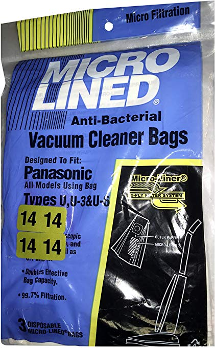 Panasonic Type U, U-3 and U-6 compatible vacuum bags, 3 pack