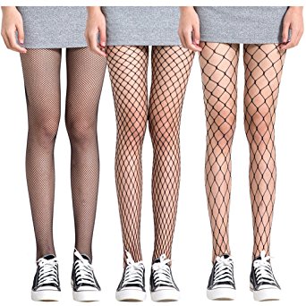 FAYBOX 3 Pack Fishnet Stockings Hollow Stretchy Tights Seamless Sexy Net Pantyhose Women