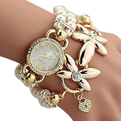 Women's Quartz Wrist Watches, SUPPION Womens Imitation Pearls Flower Luxury Watches