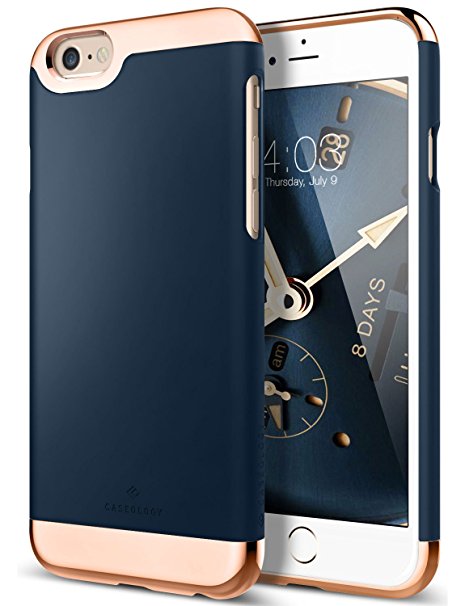 iPhone 6 Case, iPhone 6s Case, Caseology [Savoy Series] Slim Two-Piece Slider [Navy Blue] [Chrome Rose Gold] for Apple iPhone 6