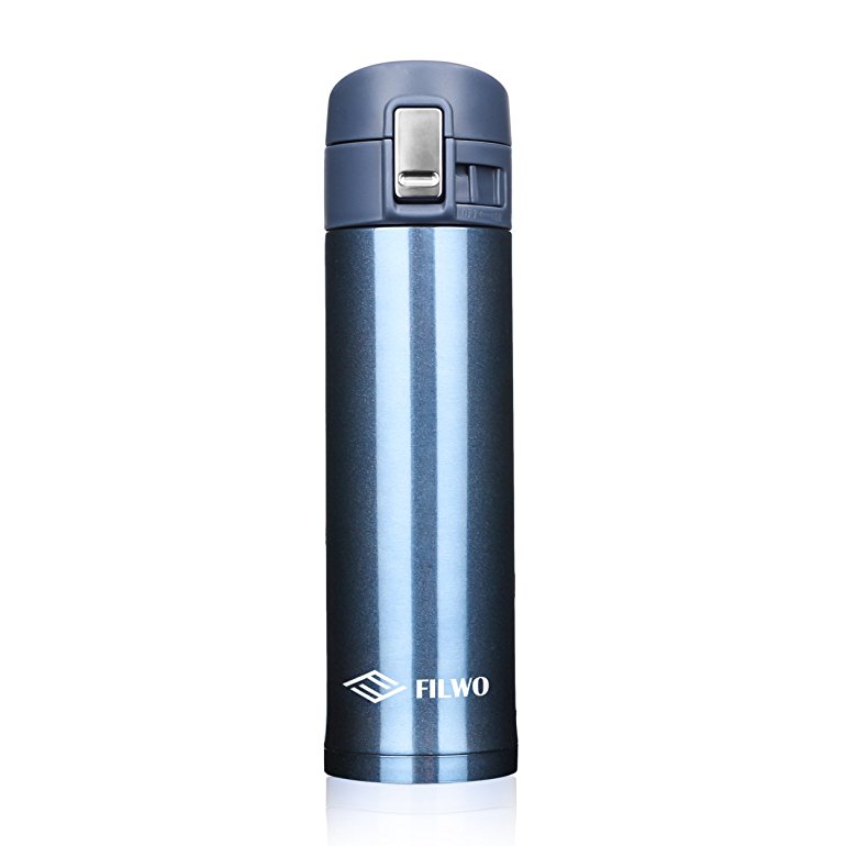 Insulated Travel Mug FILWO Stainless Steel Water Bottle Double Wall Vacuum Flasks,One-handed Open and Drink,Cold 24 Hrs / Hot 12 Hrs Perfect for Camping, Cycling, Gym, Sports-Water Bottle 420ML (Blue)