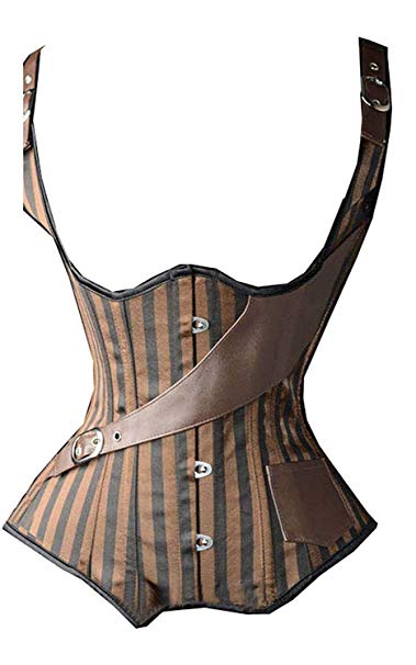 SHAPERX Women's Steel Boned Steampunk Tesla Underbust Corset Vest Waist Training Corsets Vest
