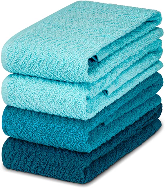 DecorRack 4 Large Kitchen Towels, 100% Cotton, 15 x 25 inches, Absorbent Dish Drying Cloth, Perfect for Kitchen, Solid Color Hand Towels, Turquoise (4 Pack)