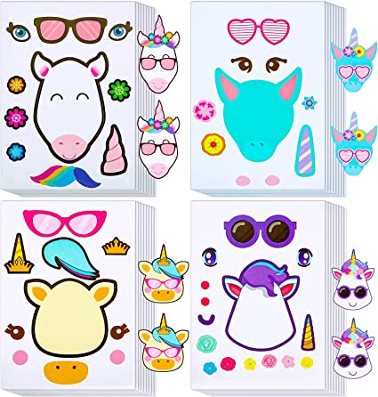 Make a Face Sticker for Kids, 36 Sheets Make an Animal Face Stickers, Make Your Own Stickers Decals for Birthday Party Favors, Boys Girls School Reward (Unicorn Style)