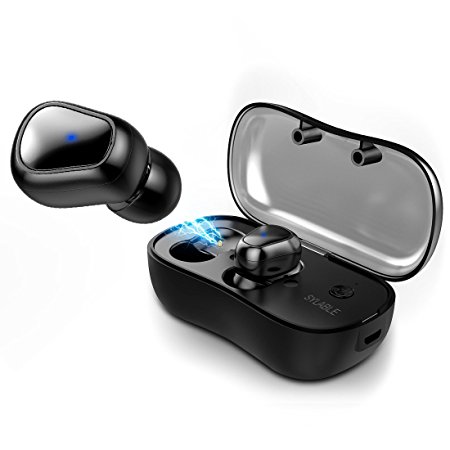 Truly Wireless Headphones, Syllable Bluetooth V5.0 Headphones Stereo Noise Cancelling In Ear Earphones Mini Dual Earbuds Sport Sweatproof Headset with Mic and Charging Box for iPhone iPad Samsung Most Android Phones (D900P)