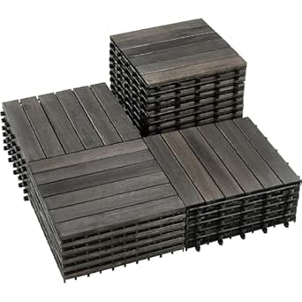 PrimeZone 27 PCS FSC Certified Acacia Wood Interlocking Patio Deck Tiles - 12" x 12" Indoor Outdoor Waterproof Flooring Tiles for Balcony, Backyard, Garden & Poolside, All Weather Use, Black Espresso